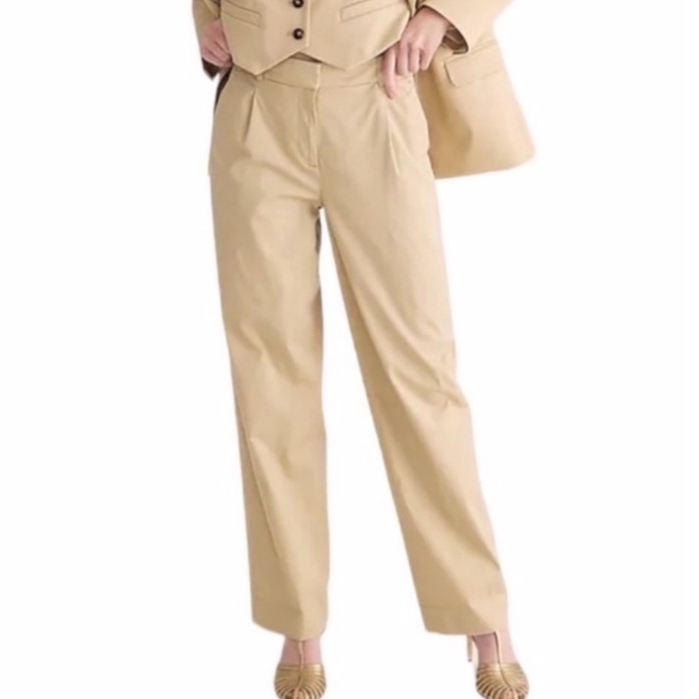 NWT J.Crew Essential Pant Khaki Tan High Rise Pleated Straight Leg Plus Size 20